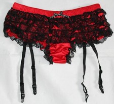 Red/Black Ruffle(Frilly) Boy Short Knickers With Detachable Suspenders One Size