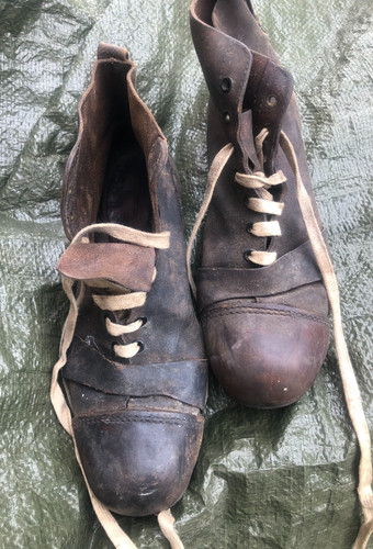 Antique leather football boots - antique,