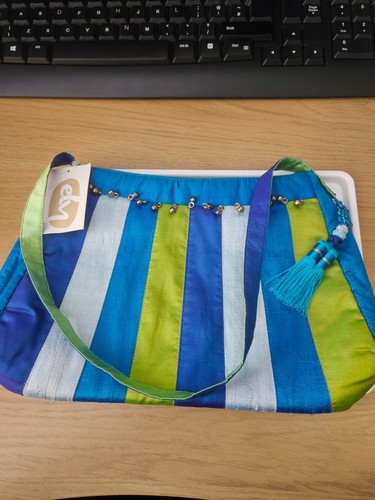 Lime green blue silk small - green,