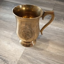 Vintage Engraved Brass Tankard