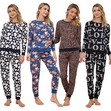 Ladies Fleece Pyjamas Supersoft Cosy Set Loungewear Floral Nightwear Size 8-22