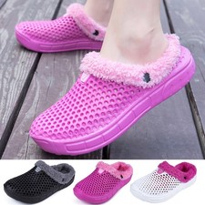 Ladies Outdoor Slippers Furry Lined Clogs Garden House Shoes Warm Fur Mules