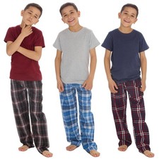 Boys Pyjamas Kids Checked Pajama Top Woven Bottoms PJ Set