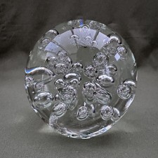 Medium Vintage Art Clear Glass 3.8" Ball Paperweight Controlled Bubbles