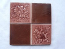 Old Sherwin's Majolica Victorian / Edwardian Brown + Pink pattern tile 6"x 6"
