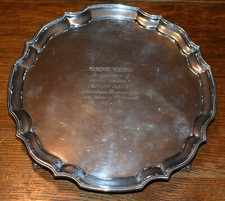 Large Silver Salver/ Drinks Tray with Piecrust Border & Engraved Inscription VGC