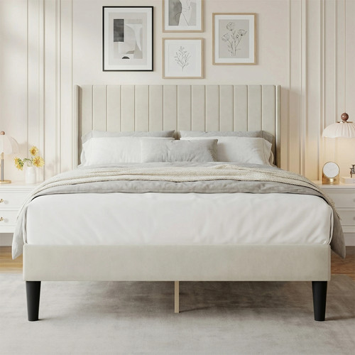 Wooden bed frame with - bed,