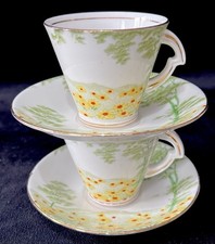 Standard China “DAISYFIELDS” Art Deco Vintage Coffee Cups & Saucers - Set of 2 -