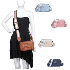 Boutique Small Crossbody Woman Faux leather Shoulder Bag Matching Canvas Strap