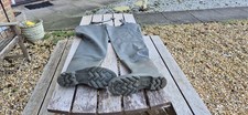 A PAIR OF BARBOUR THIGH WADERS SIZE UK11 WITH BELT STRAP STUDDED SOLES