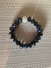 NEW Warren James Elasticated Dark Blue/Silver Crystal Ball Bracelet 