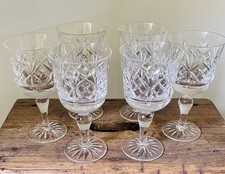Tudor ELEANOR Hand Cut Crystal Wine Glasses – Set of 6 Signed Vintage Glassware