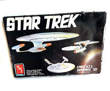 Star Trek 3 Ship Enterprise vtg Amt Model Kit Set & display stand,  TOS TNG
