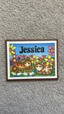 Jessica personalised cat wooden door sign vintage retro funky name children’s
