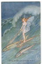 Driving fish reins pink sea weed Elves & Fairies Outhwaite Bunny 73 Postcard