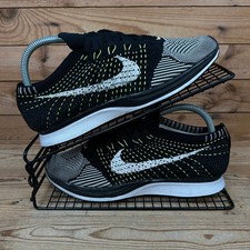 Nike Trainers Mens Size UK 6.5 Flyknit Racer Black White Volt Running Gym Shoes