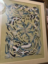 Australian Aboriginal Art Painting By Michael Pinole Framed & Signed 18x24 Inch