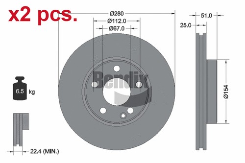 Pcs front brake disc - x2,