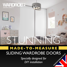 Built-in WHITE sliding wardrobe doors made-to-measure (2 doors & tracks) DIY kit
