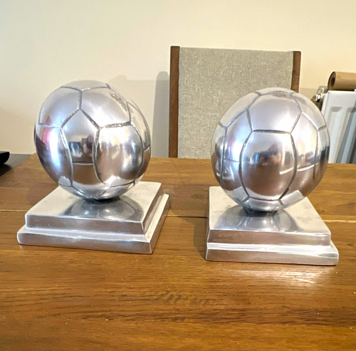 Silver metallic metal football - metallic,