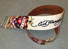 Y2K Handmade Genuine Leather Ladies Ed Hardy Love Kills Slowly Belt Size Small