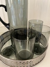Vintage Danish Lemonade Set With Pitcher And 4 Tumblers In Smokef Glass