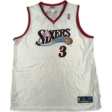 Reebok Philadelphia 76ers NBA Jersey Men's 2XL 52 Iverson #3 White Vintage Sewn