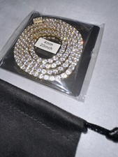 Lab Diamonds Tennis Chain Necklace Gold Finish Iced 4mm 20” Men Unisex New+Pouch
