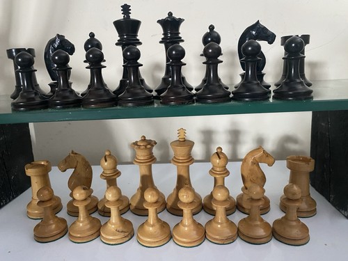 Antique chess set leather - antique, &