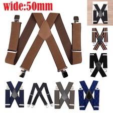 Mens Braces With Heavy Duty Metal Clip 50mm Wide Suspender Trouser Suspender