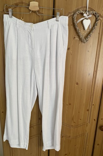 Ladies white linen trousers - linen,