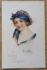 Bathing Belle Glamour Woman "Pebble On The Beach" Artist Marjorie Mostyn Postcar