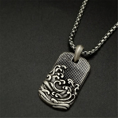 Ocean wave engraved - ocean, pendant