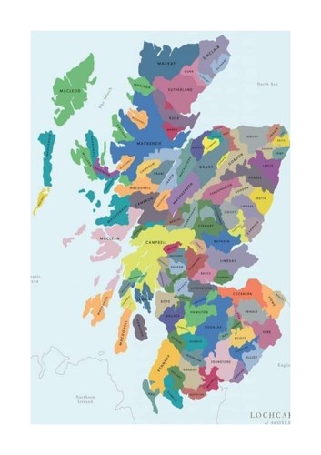 Clan map scotland - a4, poster