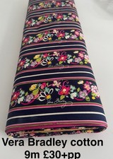 100% Cotton Fabric Vera Bradley Designs Navy/Pink Floral Stripes