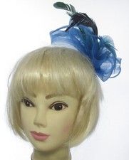 Blue and teal mesh and feather fascinator clip  weddings, party  races .b13