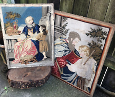 Antique pair of Berlin wool work religious picture needlepoint tapestry pictures