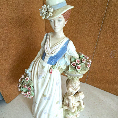 Porcelain girl figurine floral - porcelain,