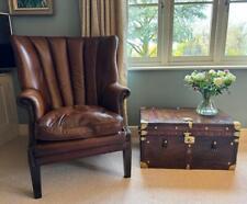 Antique Leather & Brass Ex Army Trunk - Militaria Military - Wiltshire Regiment