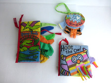 Jellycat Soft Sensory Fabric Books Bundle of 3 - Hoot the Owl, Dino Tails