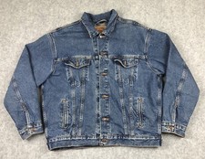 Vtg Y2K Levis Trucker Jacket Men L Blanket Flannel Lined Blue Denim USA 07/98