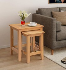 Nest of Tables, Small Oak 2 Nesting Coffee Tables, Solid Wooden Side Nesting Set