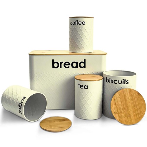 5pc cream bread bin canister - cream,