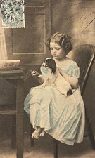 Antique 1905 Girl and Dog