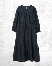 Women’s J0ules Dress3/4 Sleeve V Neck Tiered Broderie Cotton in Navy Julian