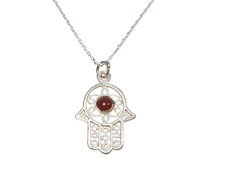 925 Sterling Silver Hamsa Fatima Hand Necklace Nazar Evil Eye Agate Xmas 220