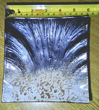 Handcrafted Glass Art Square Plate Dish – Abstract Blue & Gold Design – 6"