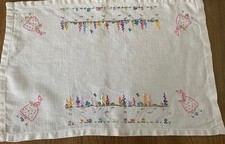  Vintage Linen Tray Cloth Hand Embroidered with ladies & garden 