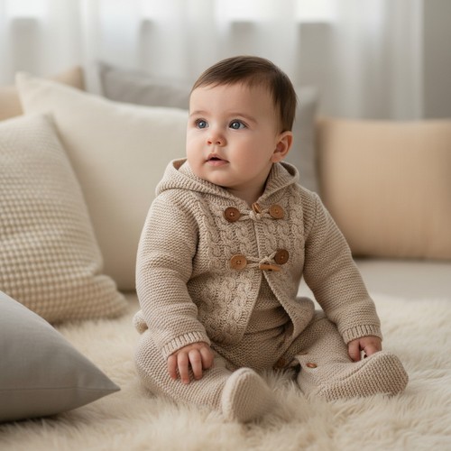 Baby boy knitted jacket hooded - knitted,