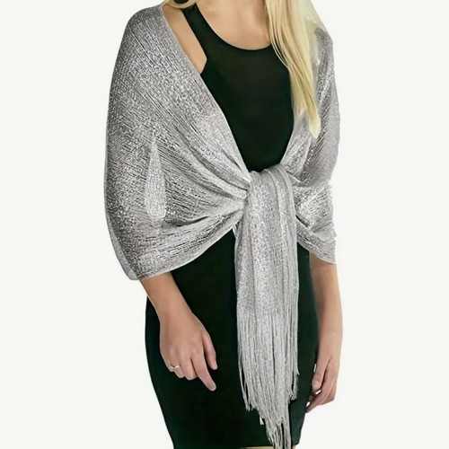 Silver shimmer sparkly shawl - silver,